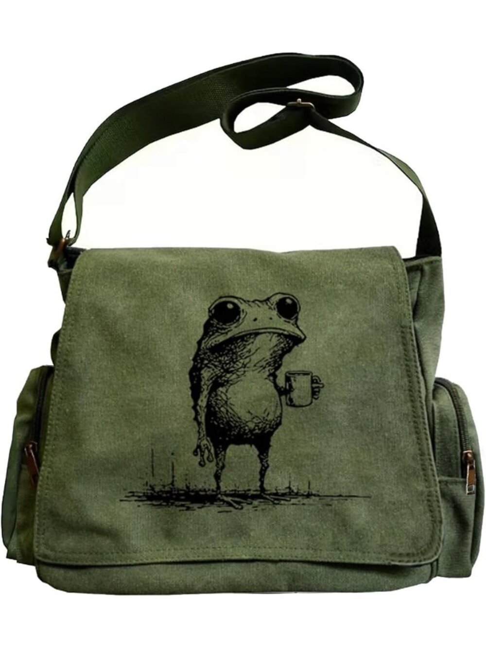 🎃Women's Line Frog Pattern Messenger Bag Canvas Crossbody Bags Purses Pockets